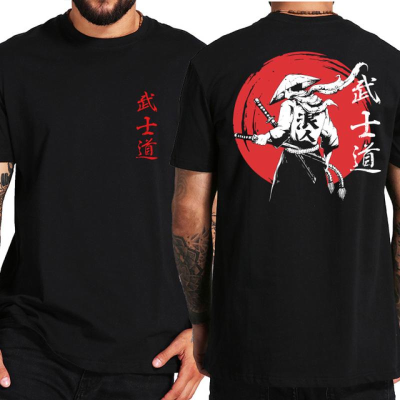 Nihao Japan Samurai Geest T-shirts Japanse Stijl Terug Print EU Size 100% Katoen Tops T-shirt Bushido Mannelijke Geschenken Tee S
