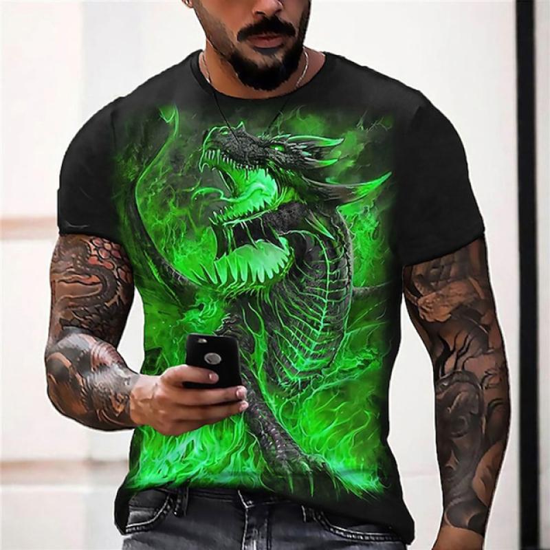 ETST 07 1984 Trend Mannen 3D Gedrukt Draak Patroon Korte Mouw Nieuwe Zomer Mode Mannen Retro Top Y2K Korte Mouw T-shirt 6XL