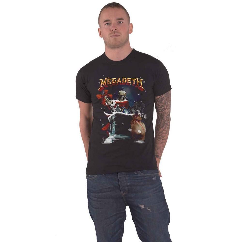Megadeth Unisex volwassen Santa Vic schoorsteen katoenen kerst-T-shirt S zwart