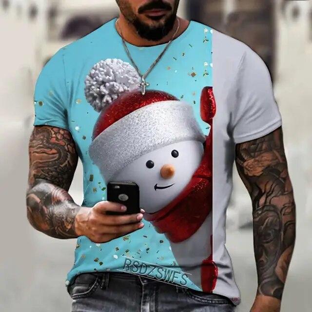 Baibao QIQI Zomer Mannen T-shirt Ontwerp Kerstboom 3D Afdrukken T-shirt Patroon Losse Super Grote Maat Casual T-shirt Comfortabele Persoonlijkheid 5XL XXXL