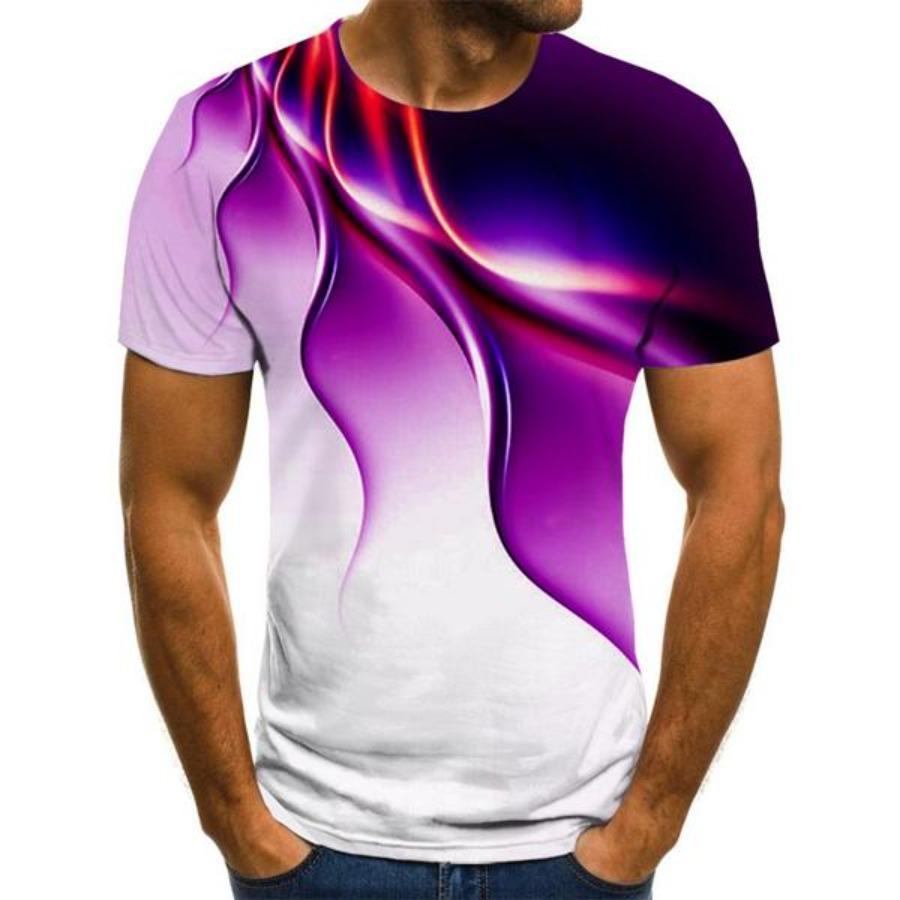 WowClassic Bedrukte heren 3D Fun T-shirts Trendy Lightning Grafische Korte Mouw Tops Casual Zomer Tees Mannen Plus Size S-6XL M paars