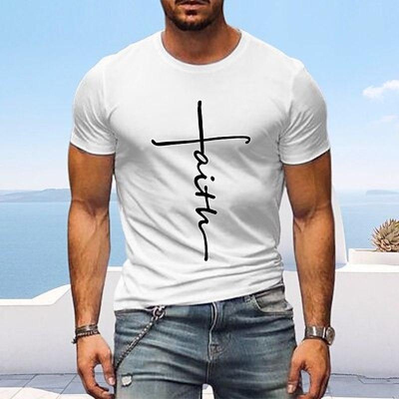 ETST 07 Heren T-shirt T-shirt Grafisch T-shirt Casual stijl Klassieke stijl Cool shirt Grafische prints Cross Faith Ronde hals Hot Stamping Street Vacation M wit