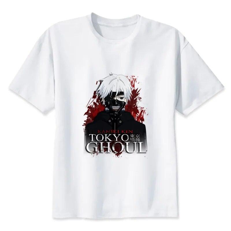 YSM Cotton Tshirt TOKYO GHOUL T-shirt Heren Japanse anime T-shirt mannelijk KANEKI KEN print T-shirt top S wit