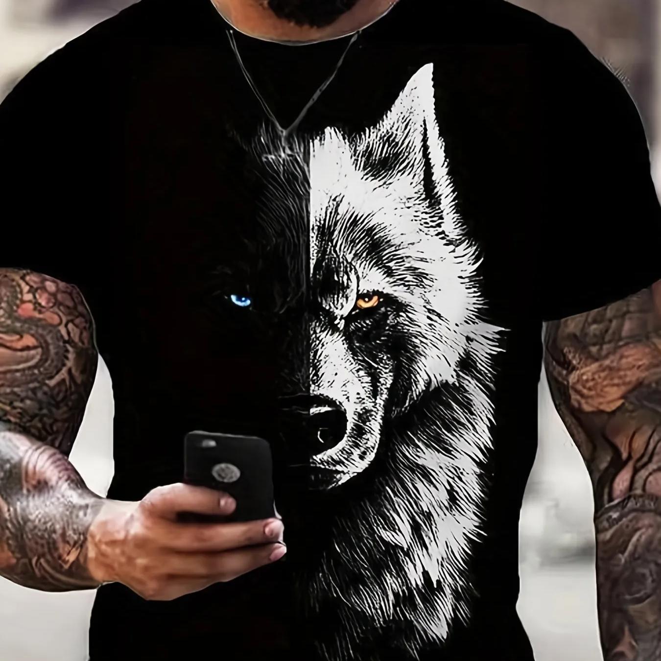 ETST 03 Zomer heren T-shirt Animal Wolf 3d bedrukte ronde hals mode streetwear casual korte mouw top tees oversized herenkleding L