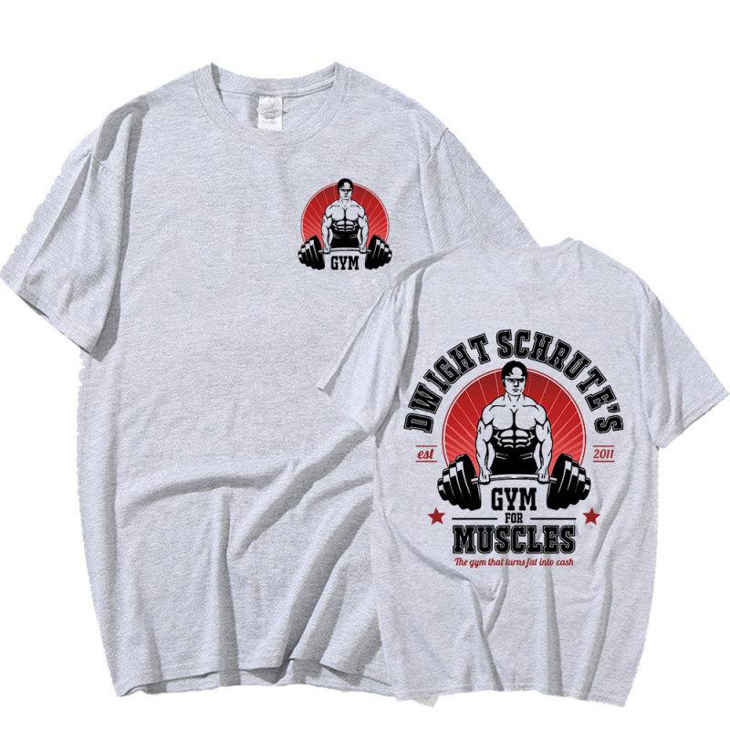 TENJINGE Trendy Dwight Schrute Gym voor Spieren dubbelzijdig T-shirt Tv Serie Het Kantoor Michael Scott Korte Mouw T-shirts Mannen katoenen T-shirt L