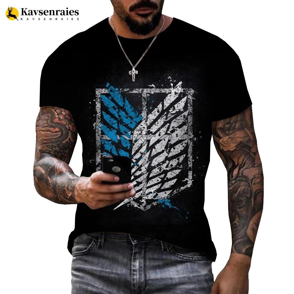 Kukebang Nieuwe Zomer Aanval op Titan 3d Print Mannen T-shirt Fashion Cool T-shirts Hip Pop Tops Hot Anime Aanval op Titan oversized T-shirts L