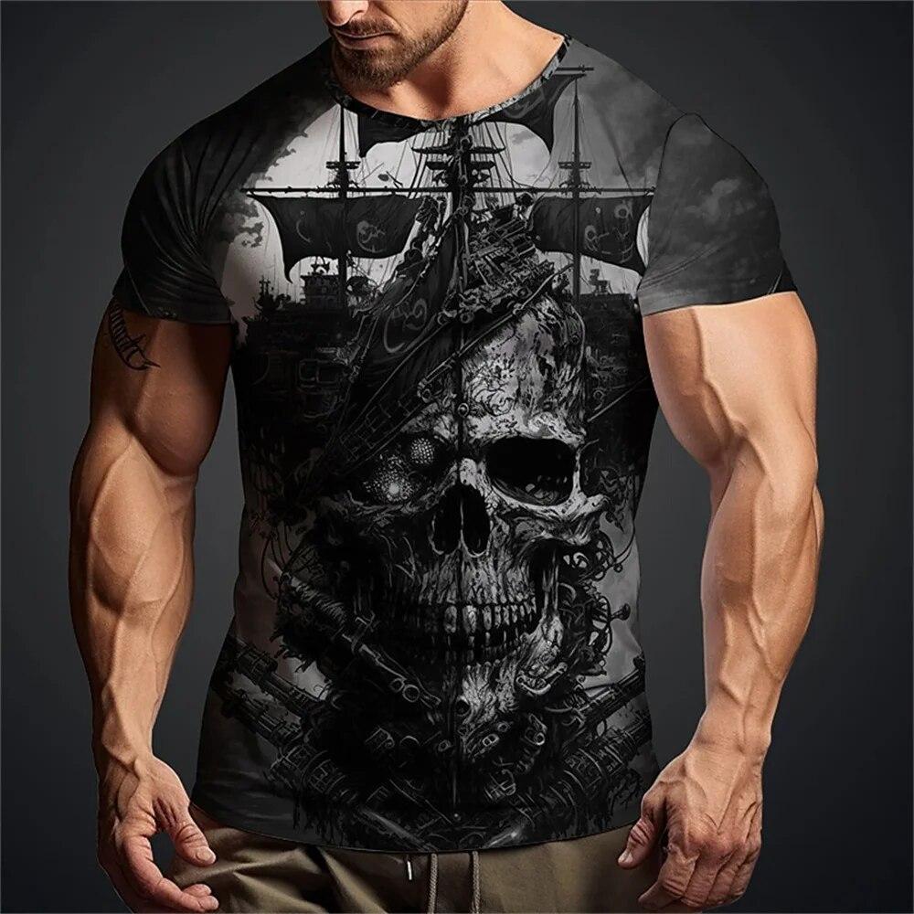 ETST WENDY 005 Nieuwe Skull Heren T-shirt Zomermode Heren Korte Mouw Kleding Heren Oversized O-hals T-shirt 3D-print Pirate Skull Tops S