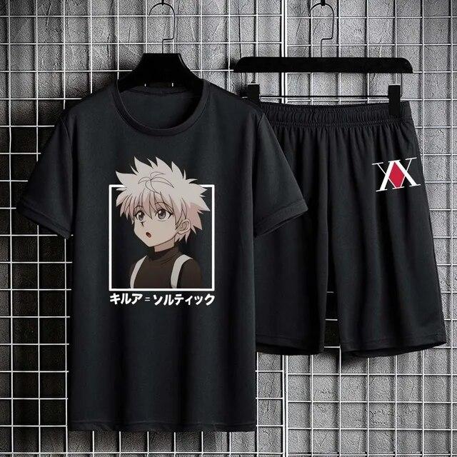 Xuhaijian02 Anime Hunter X Hunter T-shirt Set Casual Shorts Heren Sets Trainingspak Mannen Oversized T-shirt Korte Mouw Joggingbroek Mannelijke Kleding L