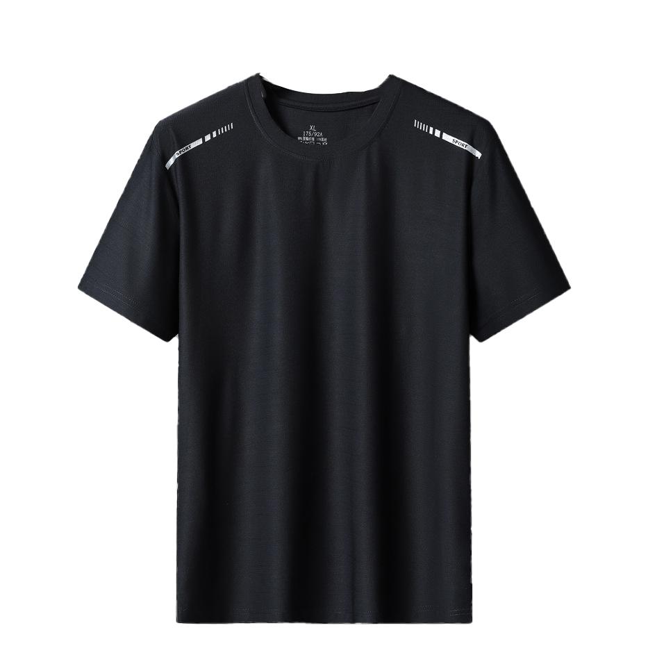 Queshark (L-8XL)Zomer Ice Silk Snel Droog Sport T-shirt Heren Kamperen Wandelen Vissen Shirt Ronde Hals Ademend Hardlopen Fitness Tops BB673 2XL zwart
