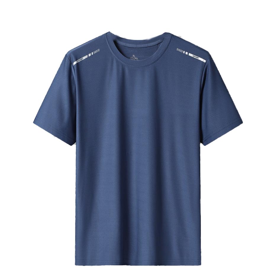 Queshark (L-8XL)Zomer Ice Silk Snel Droog Sport T-shirt Heren Kamperen Wandelen Vissen Shirt Ronde Hals Ademend Hardlopen Fitness Tops BB673 8XL marineblauwe kleur