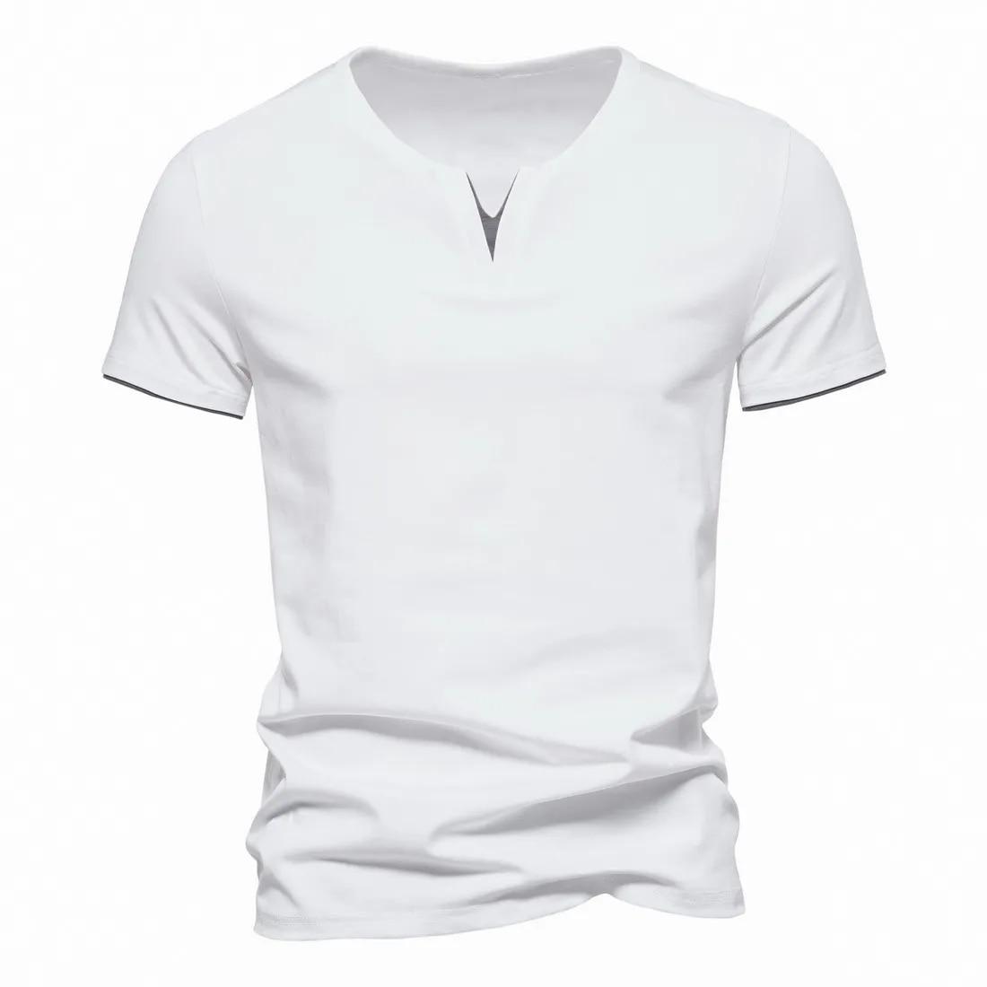 SHIZI Henley-shirts met korte mouwen voor heren, casual katoen, slim fit, basic zomer-T-shirt met V-hals XL wit