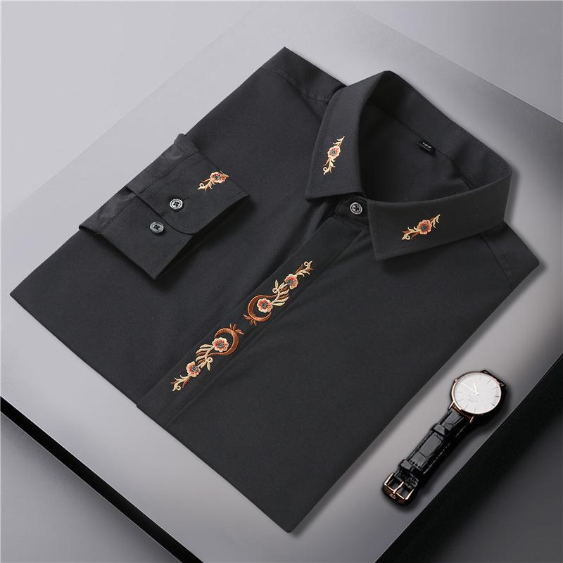Xiaohao Mall EE Plus Size 10xl Lange Mouw Shirt Heren Plus Size Business Casual Geborduurd Shirt 10XL/225 zwart