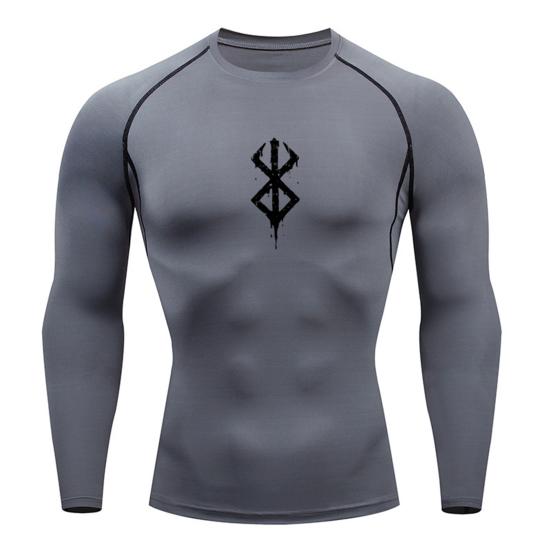 PLUM LAI Heren Sport Top Ronde Hals Slim Fit Lange Mouw Snel Droog Dun Zacht Zeer M grijs