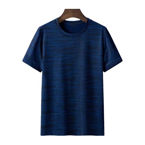 Yunzhu Heren Zomer T-shirt Losse O Hals Zacht Ademend Rekbaar Snel drogend Zweetafvoer Casual Plus Size Trui Jogging Gym Fitness Top 3XL donkerblauwe kleur