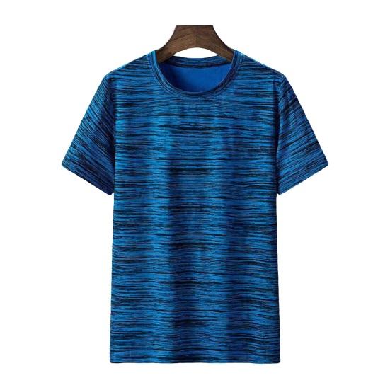 Yunzhu Heren Zomer T-shirt Losse O Hals Zacht Ademend Rekbaar Snel drogend Zweetafvoer Casual Plus Size Trui Jogging Gym Fitness Top 3XL blauw