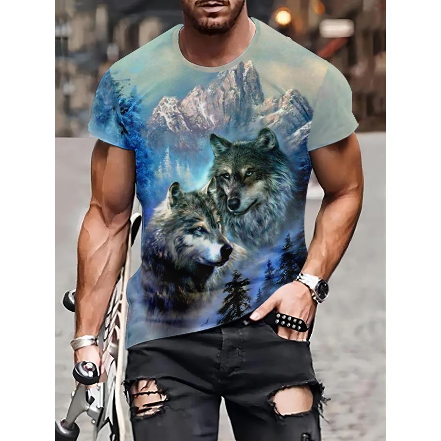 HerSight Korte mouw plus size zomer T-shirt heren outfit blauwe wolf 3d print T-shirts heren casual sportkleding T-shirt mannelijk XXXL