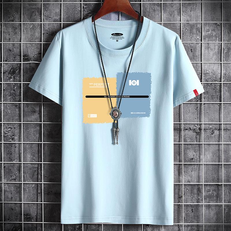 Bistrota Herenmode Casual T-shirt met korte mouwen, comfortabel katoenen T-shirt XXXL lichtblauwe kleur