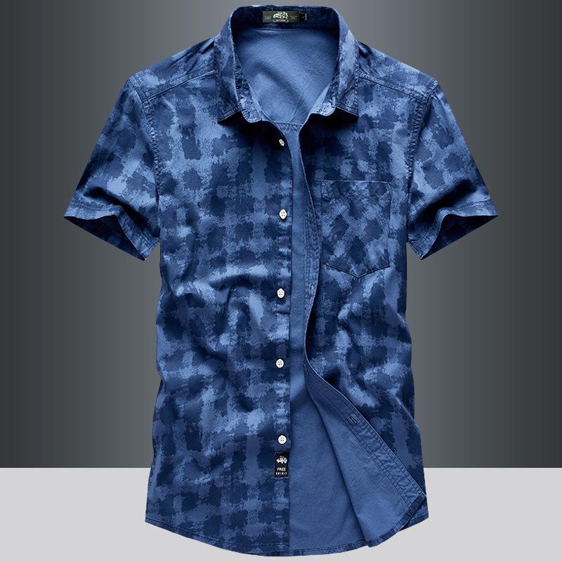 Phoca Largha for Men Zomer Heren Korte Mouw Overhemden Katoen Los Plus Size Knap Casual Ademend Absorberend Zweet Mode Heren Overhemden Jas XL blauw