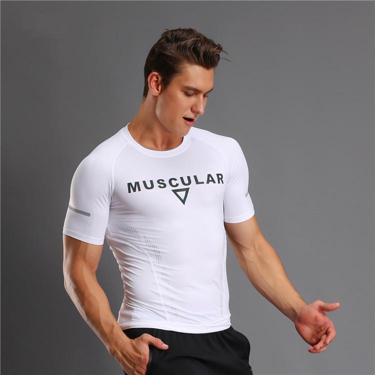 Shedao Pro Fitness Sporting Heren sneldrogende fitness korte mouw outdoor SPORT panty hardloopcompressie T-shirt heren hoge stretch training ademende tops 2XL wit