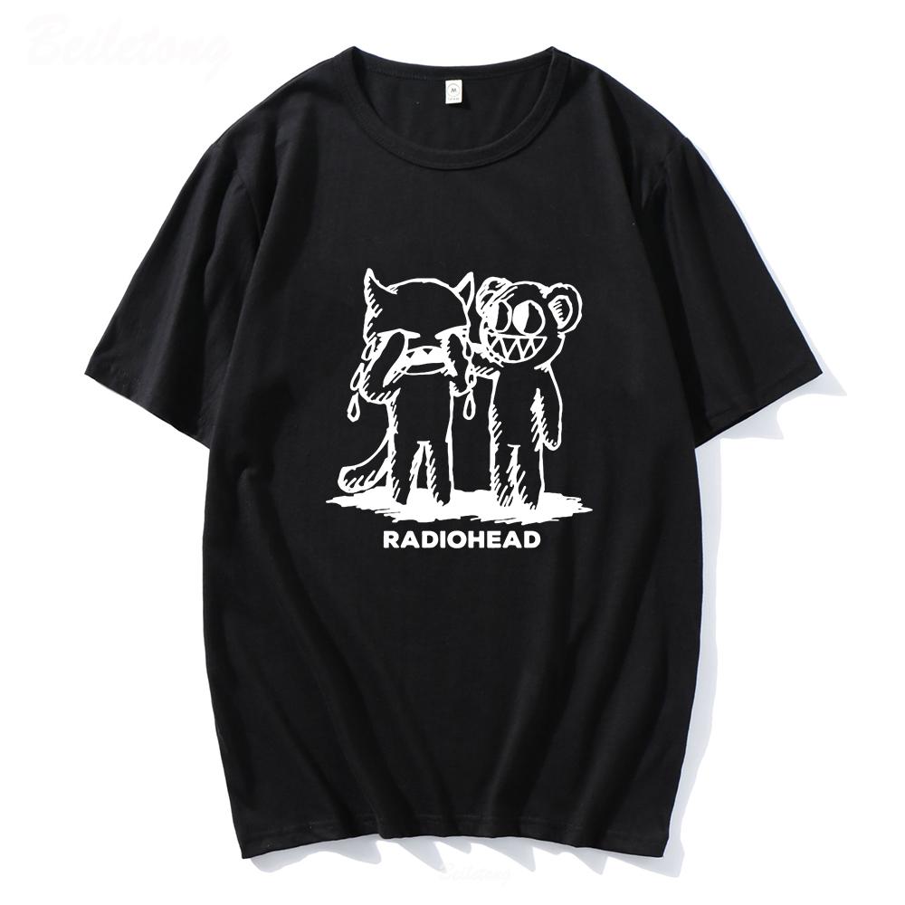 Trendy discount Radiohead T-shirt Men100% Katoen Indie Rock Band Jongen Hip Hop Oversized Tops Zomer Vrouwen Tee Vintage Kinderen Hoge Kwaliteit print XXL zwart