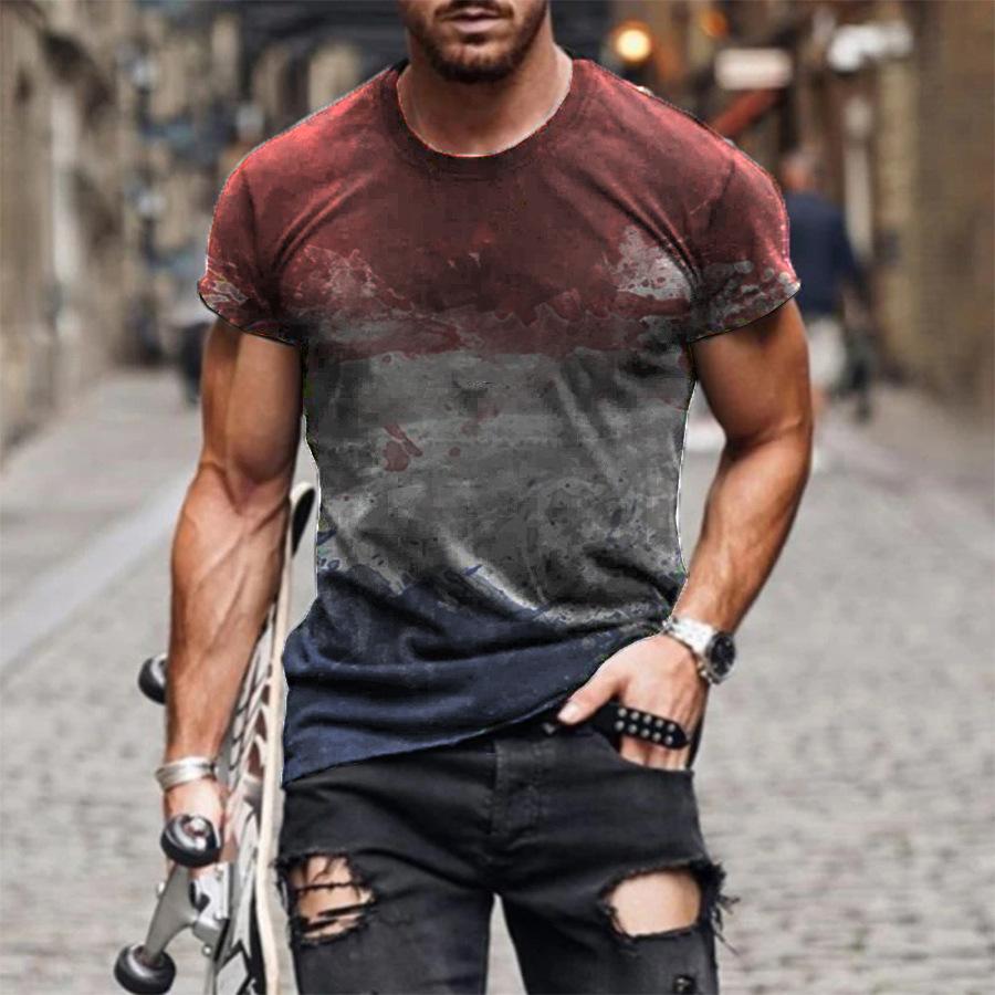 Kukebang Casual Mode 3D Gedrukt Zomer Korte mouwen Onregelmatige Graffiti mannen T-shirts Ronde Hals Losse Tops Tees Mannen Kleding 6XL 6XL