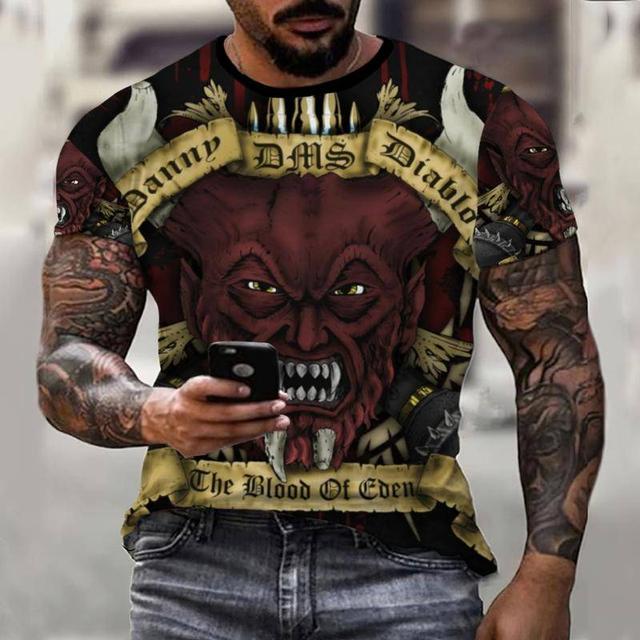 Xin nan zhuang 3D Afdrukken T-shirt Demon Raar Top Straat Heren T-shirt Schedel O Hals Mode Heren Top Korte Mouw Zomer mannen T-shirt XL