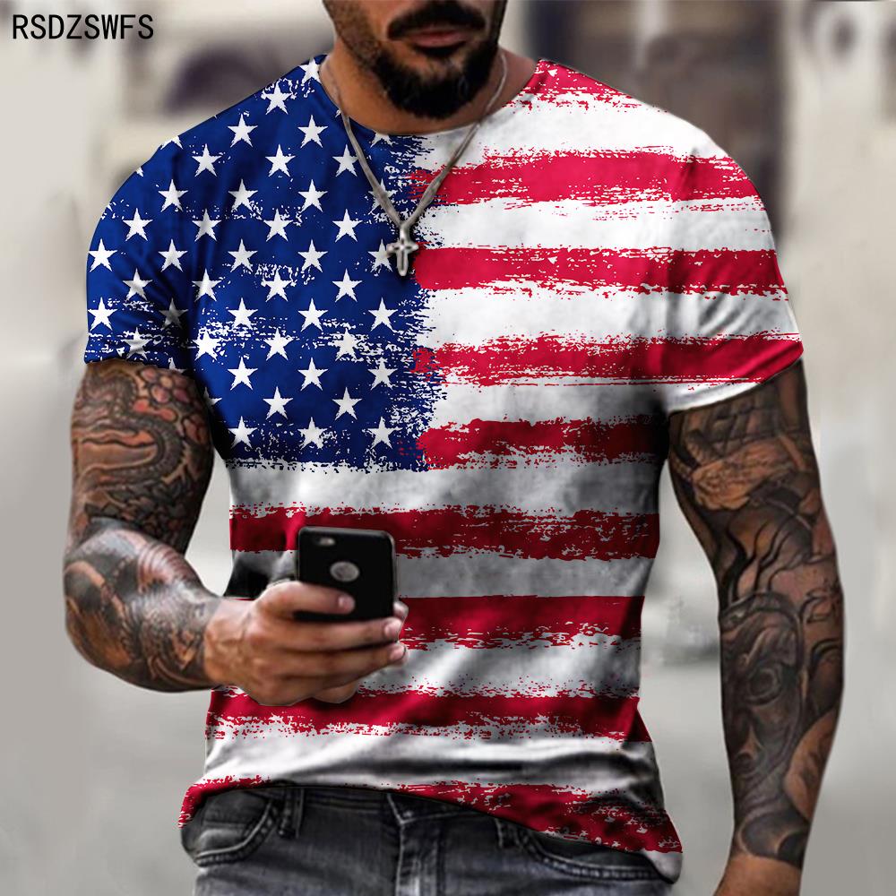 Xr 01 Mode USA Vlag Strepen 3D Print MenT Shirt Oversized Mannelijke T-Shirt Zomer Korte Mouw Ademende Herenkleding Tops Tees M