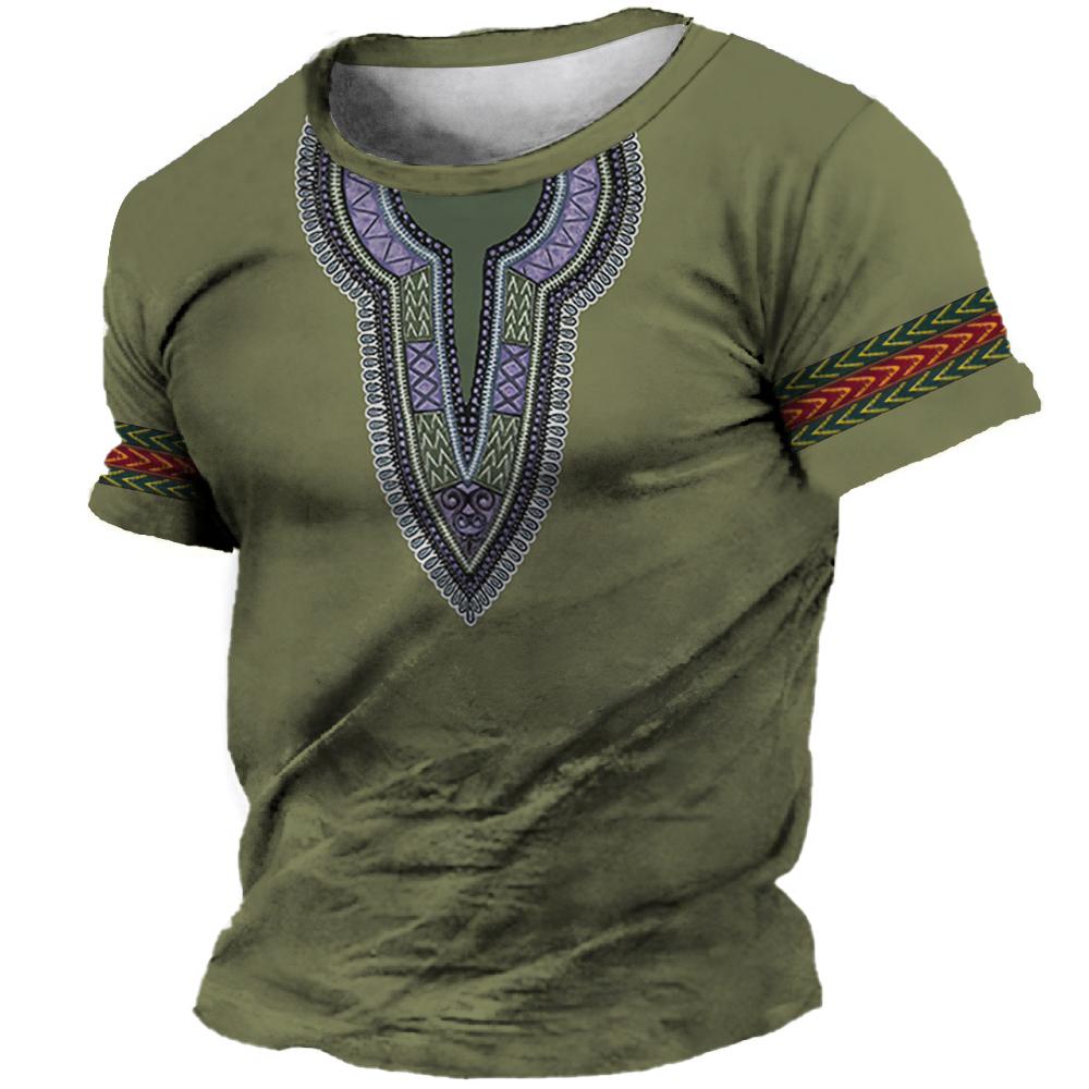 ETST 03 Afrikaanse kleding voor mannen Dashiki T-shirt traditionele kleding korte mouw casual retro streetwear vintage etnische stijl L