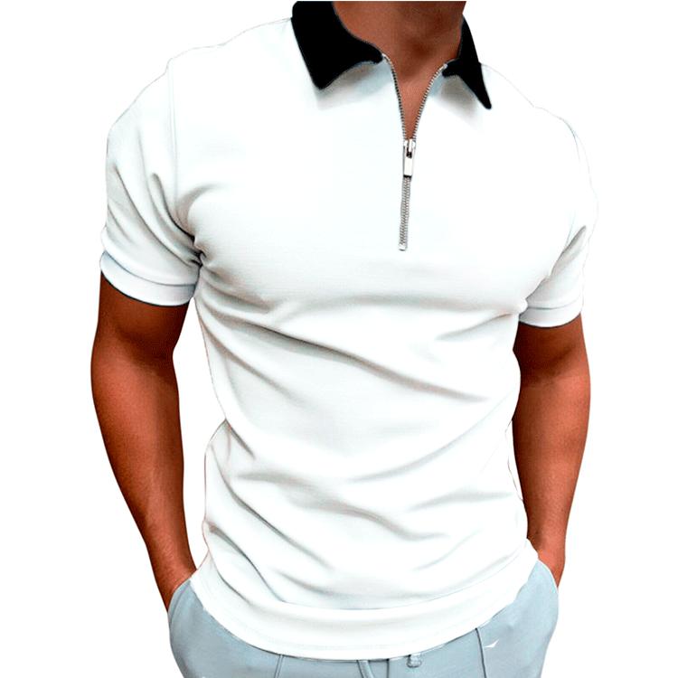 HerSight Zomer Heren Poloshirts Korte Mouw Tops Patchwork Zip T-shirt Plus Size Herenkleding Zwart Wit Rood Blauw 5XL wit