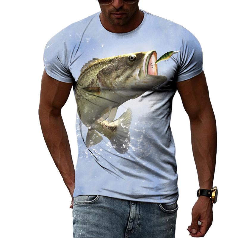 ETST 07 Vissen Patroon 3D Afdrukken T-shirt Zomer Mannen Straat Cool Ronde Hals Kleding Casual Knappe Hip-Hop Korte mouwen Tops 6XL