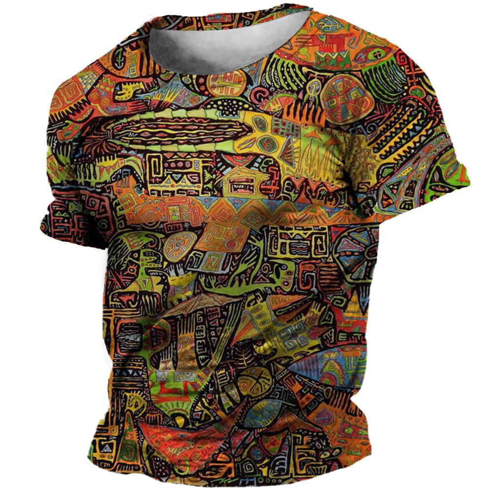 ETST 03 Zomer oversized T-shirt voor mannen 3D etnische kleding tees tops bedrukt patroon shirts hiphop streetwear retro kleurrijke t-shirt XL
