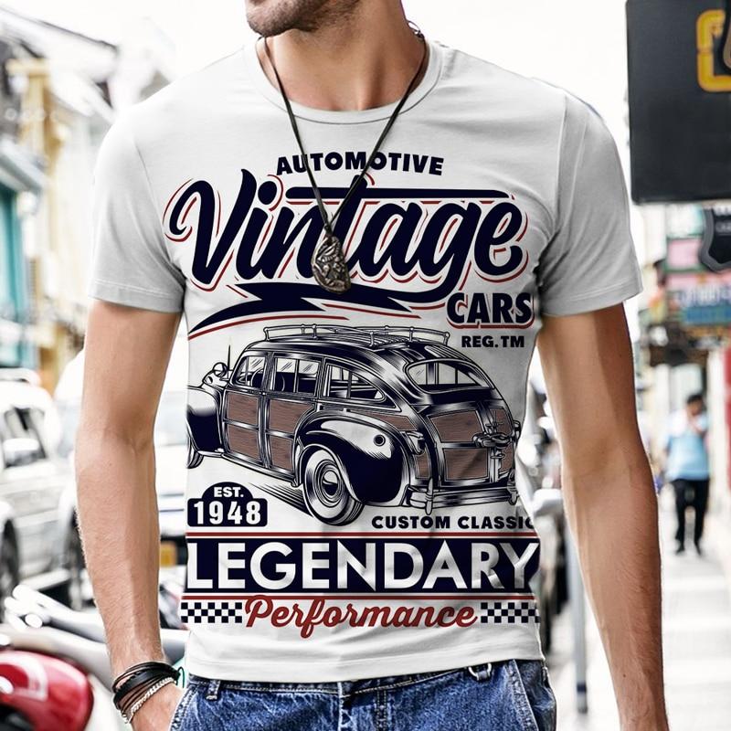 ETST WENDY Zomer heren Vintage T-shirts Retro Auto Mode Tops 3D Gedrukt O Hals Oversized Korte Mouw Harajuku Grappige Mans Streetwear 3XL