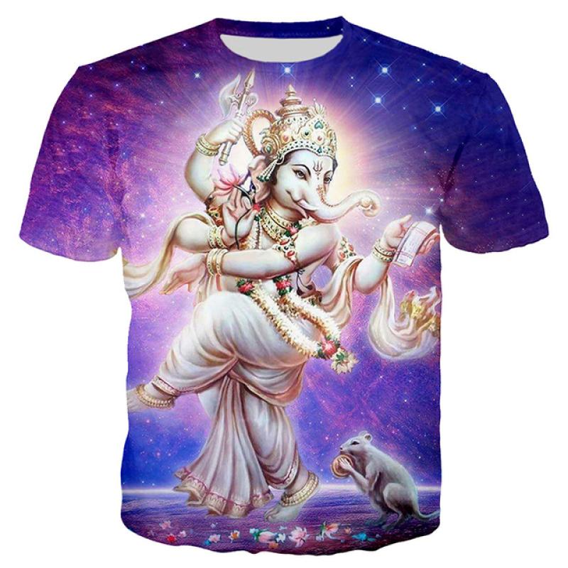 Xuhaijian02 Dames Heren Ganesh T-shirt Olifantkop Hindoeïsme God Ganesha 3D Gedrukt T-shirt XXXL