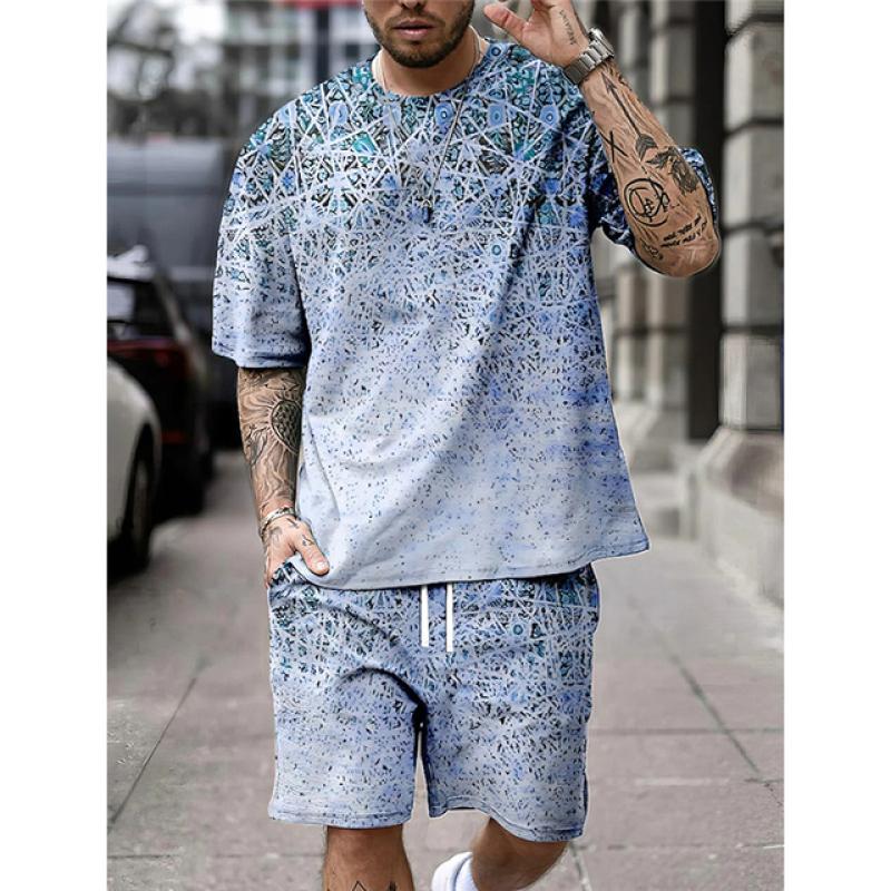 ETST WENDY 05 Zomer Vintage Bohemen Print Heren T-shirt Set O-hals Korte Mouwen Top En Shorts Alledaagse Straat Commuter Vrijetijdskleding Voor Mannen 6XL