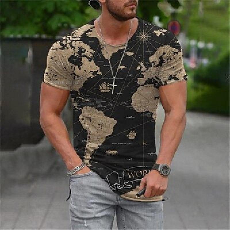 ETST 07 Kaart Vintage Heren 3D Shirt Voor TravelYellow Zomer Heren Tee Grafische Prints Ronde Hals 3D Dagelijks Vakantie Korte Mouw kleding L