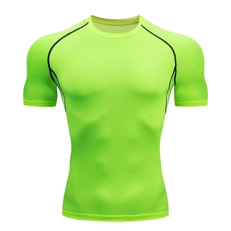 Jun Lin NO.1 Mannen Running Compressie T-shirt Korte Mouw Sport Tees Gym Fitness Sweatshirt Mannelijke Jogging Trainingspak Atletische Shirt Tops S groen