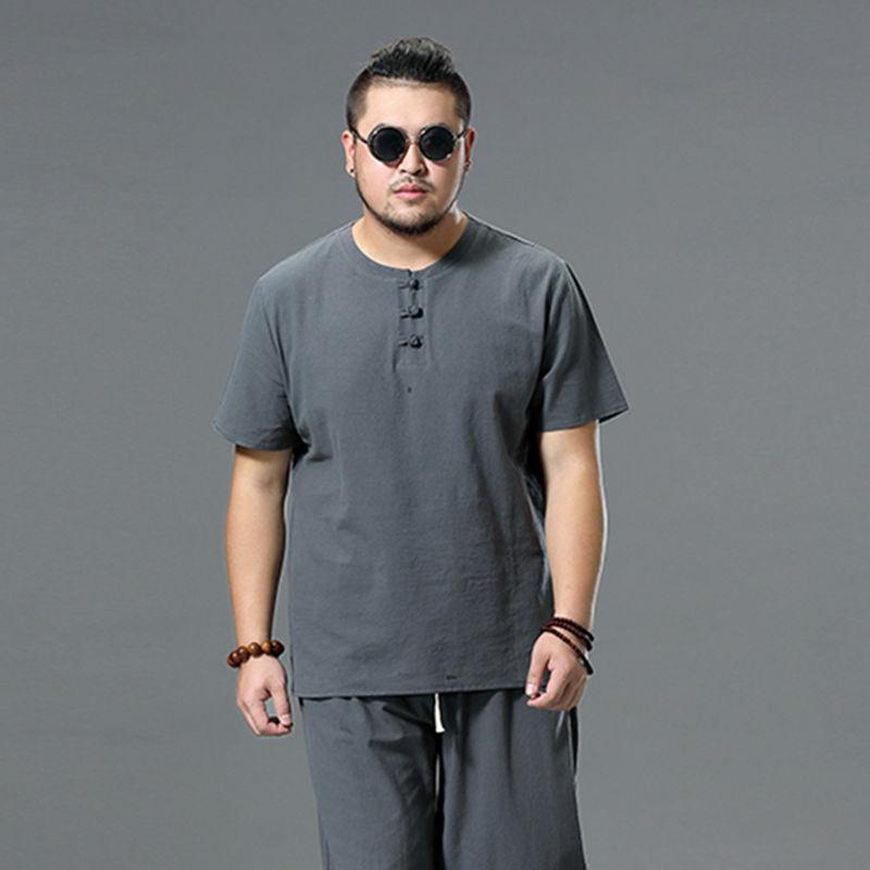 SHIZI Zomer Vest Heren Korte Mouwen T-shirt Katoen En Linnen Led Casual Heren T-shirt Shirt Mannelijke Ademend M grijs