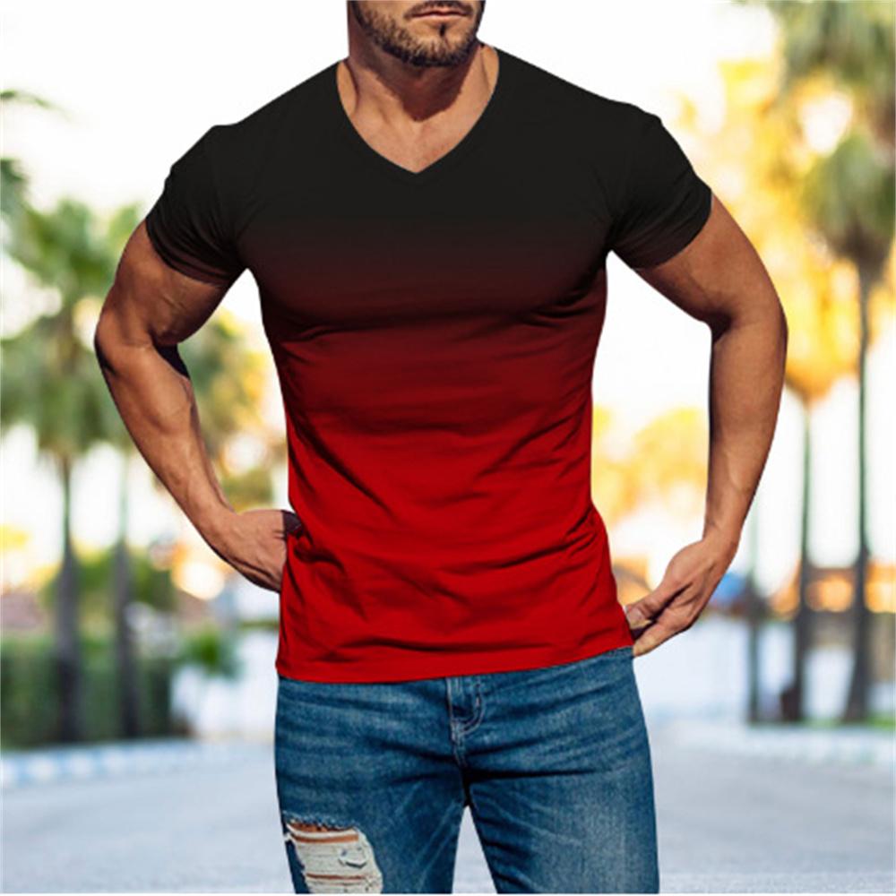 Xiao Xiang Zomer Mode Casual Mannen Top Gradiënt 3D Digitaal Gedrukt heren V-hals Korte Mouwen T-shirt Cool Streetwear Oversized Tops M