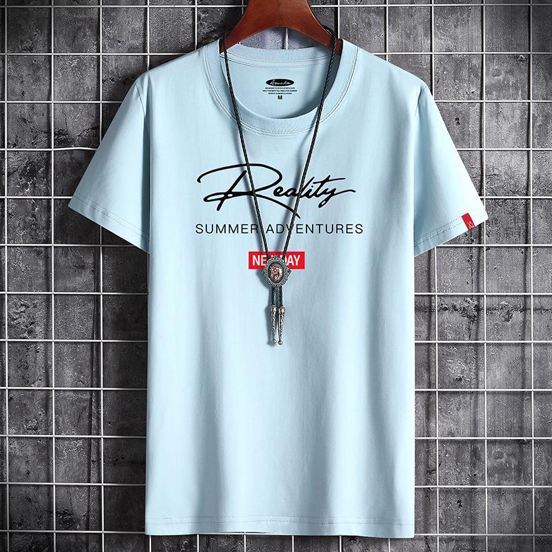 YuchenXuntuo S-6XL 5 kleuren Herenmode T-shirt Korte mouwen Casual T-shirt Los truishirt L lichtblauwe kleur