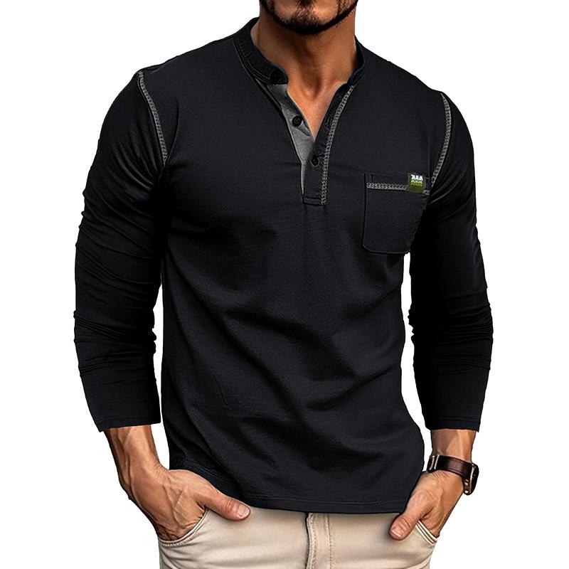Phoca largha Pasvorm voor heren Henley-shirts met lange mouwen Stretchondergoed Informeel Basic Tops Knoop Ademend Sport-T-shirts Atletisch Workout Vochtregelerend T-shirts XL zwart
