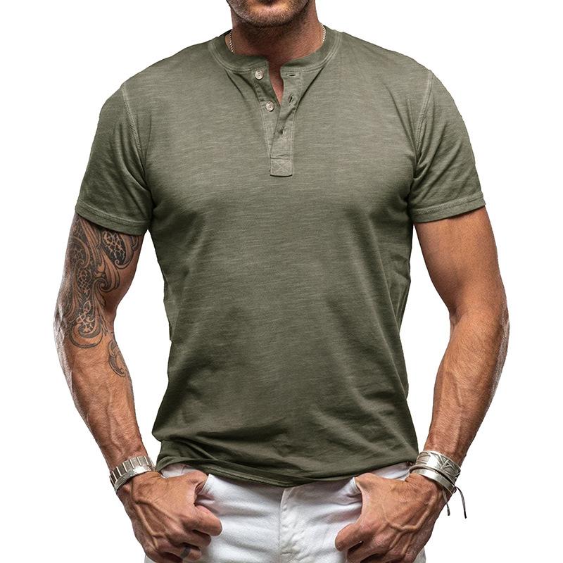 Phoca largha Heren Zomer Korte Mouwen Henley Shirts Comfortabele T-shirts Casual Basic Tops 3-Knoops Soild Sport T-shirts Atletische Workout T-shirts voor Mannen L legergroene kleur