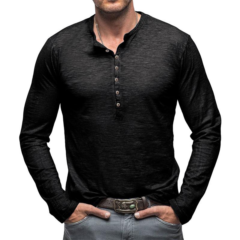 Phoca largha Heren Slim Lange Mouw Henley Shirts Casual Effen Stretch Basic Tops Ondergoed Knoop T-shirts Atletische Training Vochtafvoerend T-shirt voor Mannen S zwart
