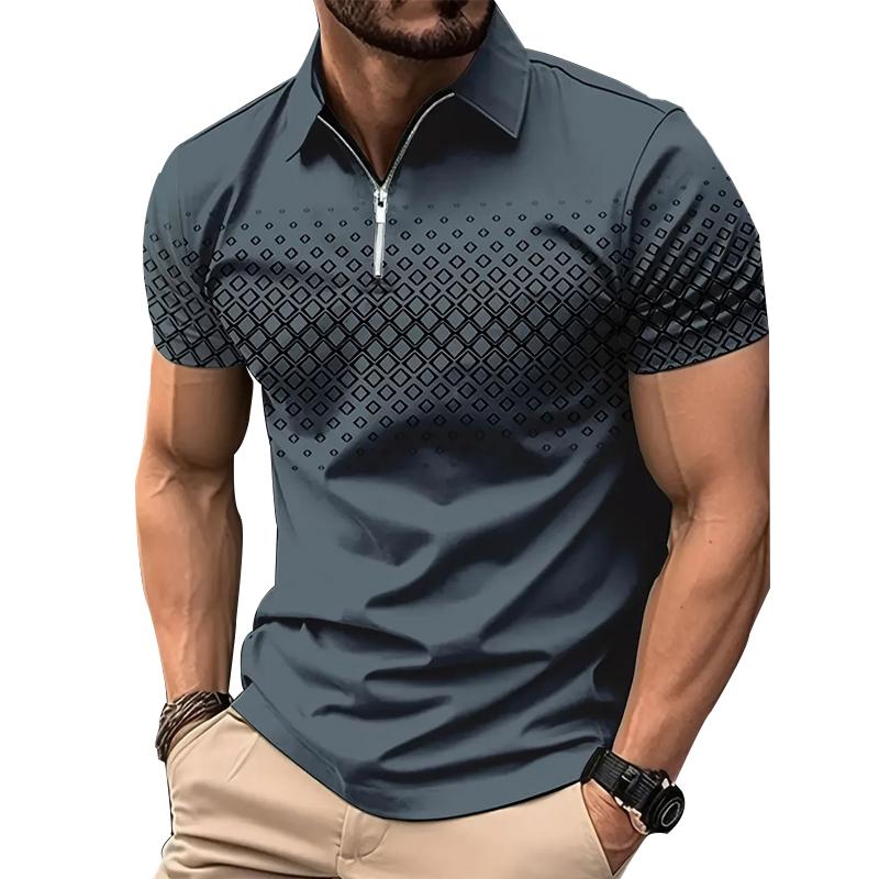 Haojun Heren poloshirt met korte mouwen en rits. 3XL
