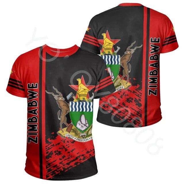 Baibao QIQI Zimbabwe Vlag & Wapenschild Grafisch T-shirt Zomer Casual Streetwear Herenmode Losse T-shirts Jongen Oversized Tops met korte mouwen M