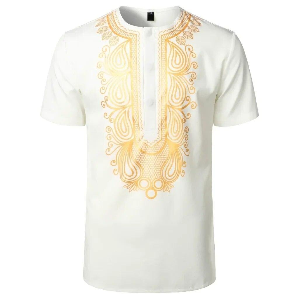 Xr 01 Afrikaanse stijl heren T-shirt met gouden opdruk 3D-geprinte zomer lichtgewicht en comfortabel top met korte mouwen en ronde hals etnische r M