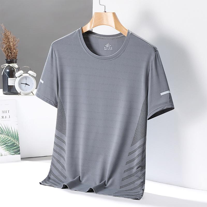 Phoca largha Heren Zomer T-shirt Effen Kleur Sport Ronde Hals Korte Mouw Shirt Casual Comfortabel Fitness Hardlopen Ademend Blouse 3XL grijze kleur