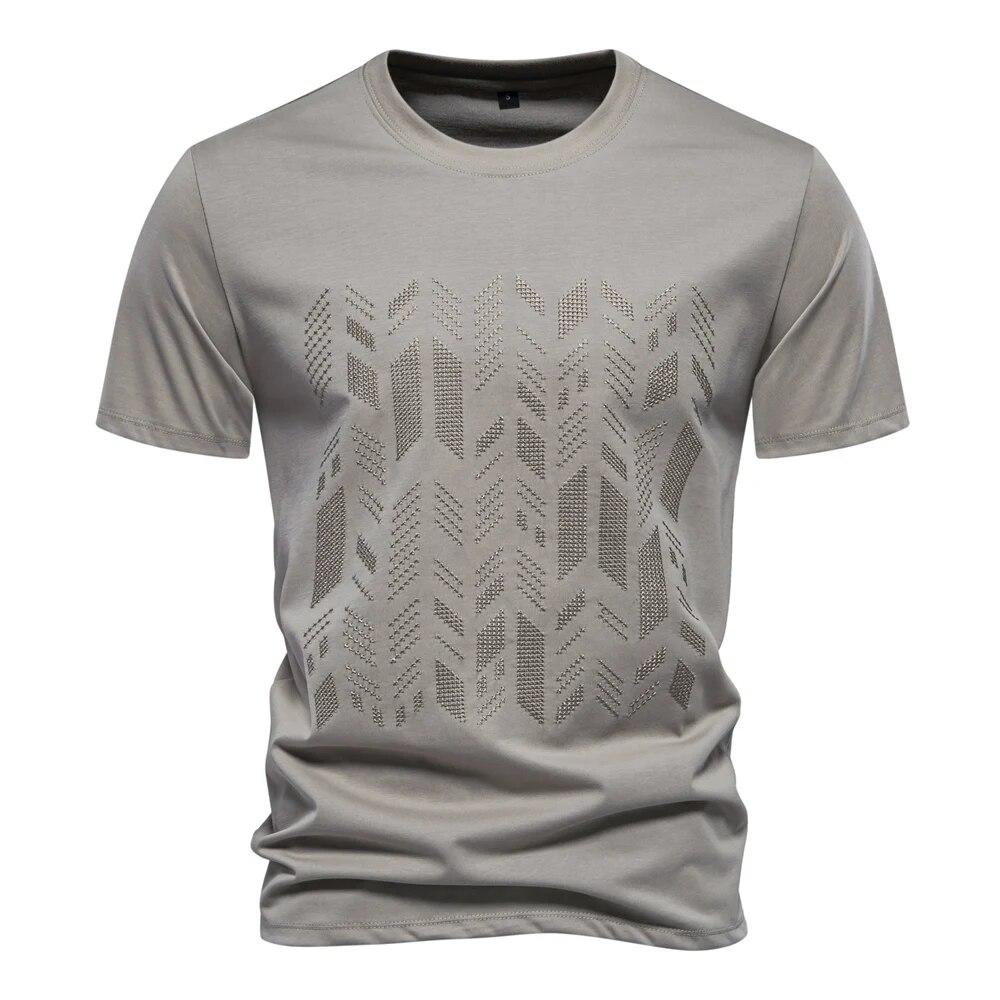 FX Men Zomers cool katoenen mix T-shirt voor heren korte mouwen merk kwaliteit borduurwerk heren T-shirts EUR S 55-65kg kaki