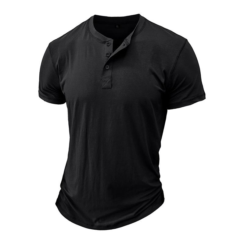 Phoca largha Heren effen Henley-shirts met korte mouwen, casual basic T-shirt, zomerse Henley-shirts met 3 knopen, lichtgewicht mode-T-shirts voor heren, comfortabele, slim fit T-shirts S zwart