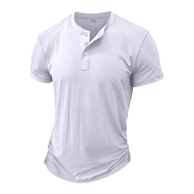 Phoca largha Heren effen Henley-shirts met korte mouwen, casual basic T-shirt, zomerse Henley-shirts met 3 knopen, lichtgewicht mode-T-shirts voor heren, comfortabele, slim fit T-shirts L wit