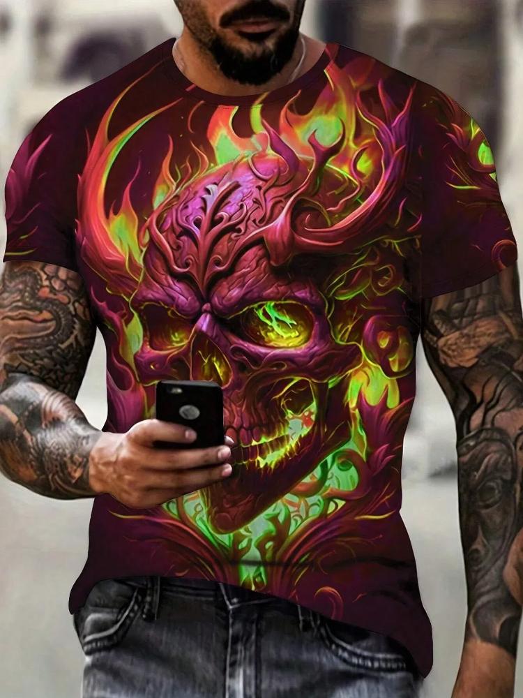 Xr 01 Mode Mannen Schedel Grafische 3D Gedrukt T-shirt Korte Mouwen T-shirt Voor Mannen Dagelijkse Streetwear Tees Tops Ronde Hals casual T-shirt 6XL